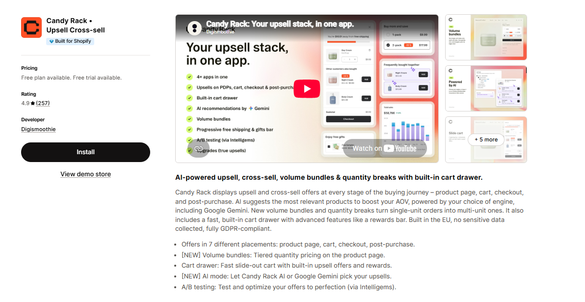 Candy Rack all-in-one upsell app for Shopify