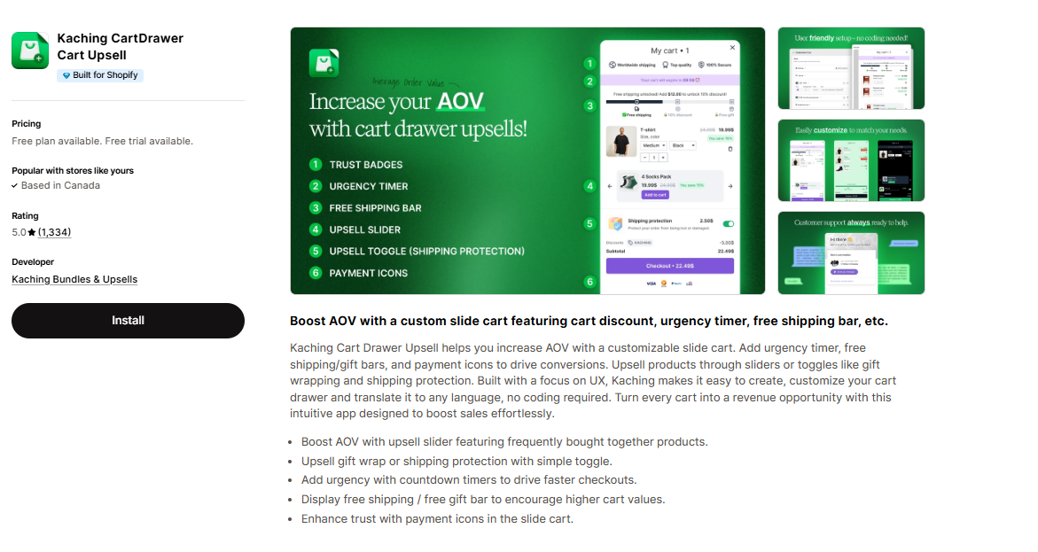 Kaching CartDrawer cart upsell for Shopify